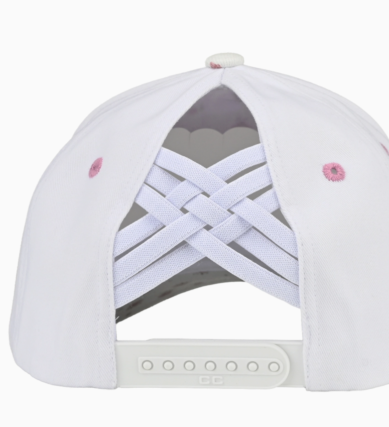 Floral Two Tone Ponytail Trucker Cap | White/Pink