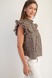 Leopard Button Down Top | Brown Mix