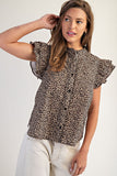 Leopard Button Down Top | Brown Mix