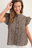 Leopard Button Down Top | Brown Mix