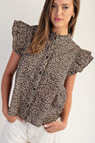 Leopard Button Down Top | Brown Mix
