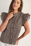 Leopard Button Down Top | Brown Mix