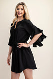 Bell Sleeve Pintuck Dress | Black