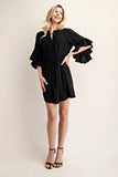 Bell Sleeve Pintuck Dress | Black