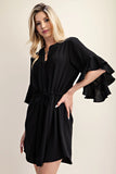 Bell Sleeve Pintuck Dress | Black