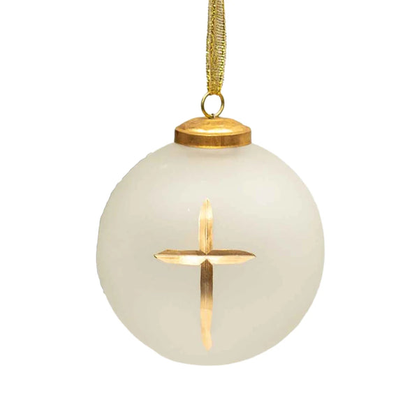 Cross Glass Ball Ornament | Frosted