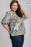 Paisley Mix Pleat Top | Navy+Mustard