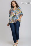 Paisley Mix Pleat Top | Navy+Mustard