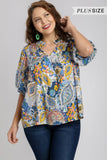 Paisley Mix Pleat Top | Navy+Mustard