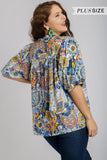 Paisley Mix Pleat Top | Navy+Mustard