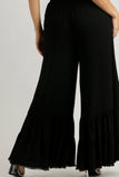 Linen Ruffle Wide Leg Pants | Black