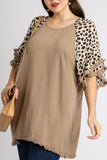 Leopard Linen Tiered Sleeve Tunic Top | Latte