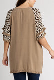 Leopard Linen Tiered Sleeve Tunic Top | Latte