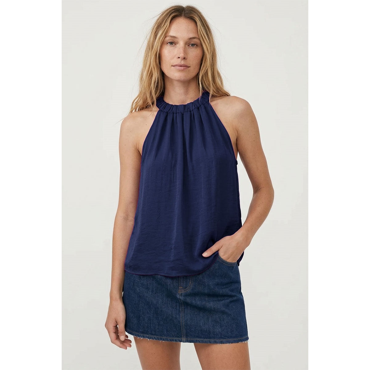 Twisted Halter Style Tie Back Top | Navy