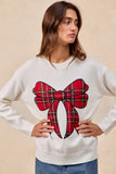 Plaid Ribbon Bow Sweater Top | Ivory