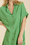 Linen Blend Button Dress | Green