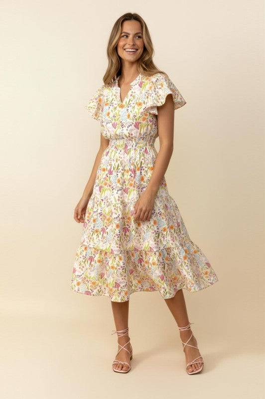 Frill Hem Floral Maxi Dress | Ivory Mix