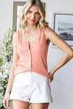 Pointelle Button Front Tank Top | Coral
