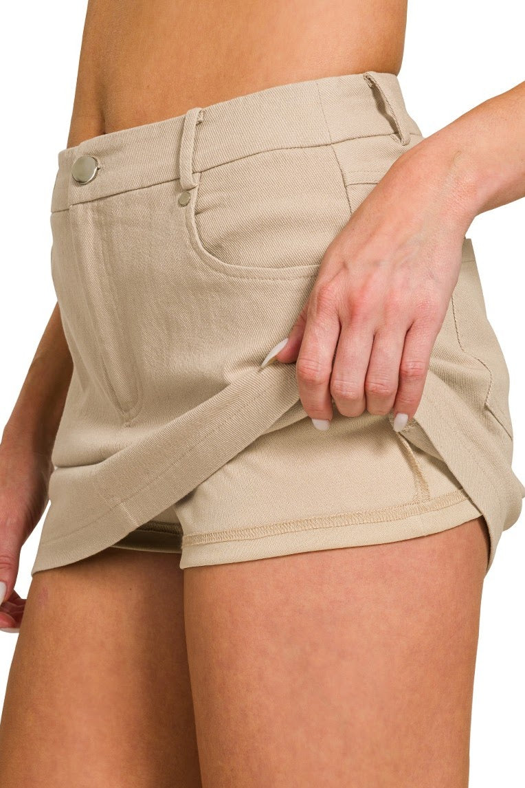 Cotton Twill Skirt w/ Built In Shorts | Khaki