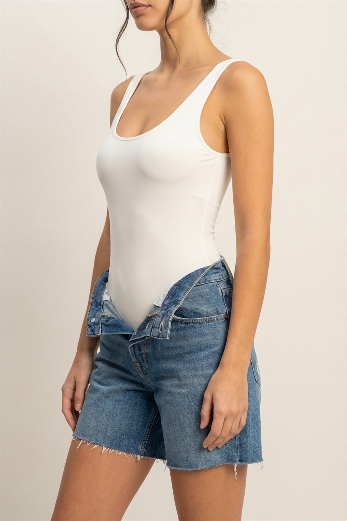 Scoop Neck Tank Bodysuit | Off White