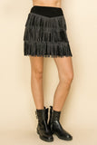 Layered Studded Fringe Skirt | Black