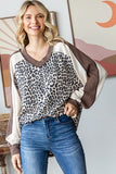 Leopard V-Neck Pullover Top | Cream