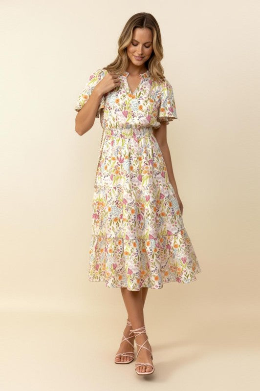 Frill Hem Floral Maxi Dress | Ivory Mix