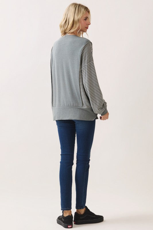 Stripe Contrast Pullover Top | Vintage Olive