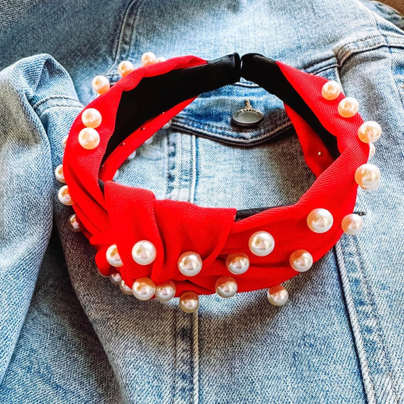 Pearl Knot Headband | Red
