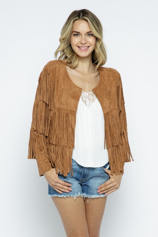 Suede Fringed Western Jacket | Camel