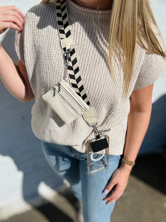 Crossbody Phone+Wallet Holder | Cream+Black Checker