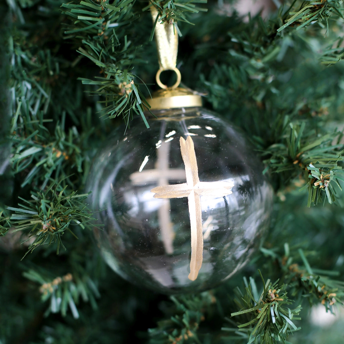 Cross Glass Ball Ornament | Clear