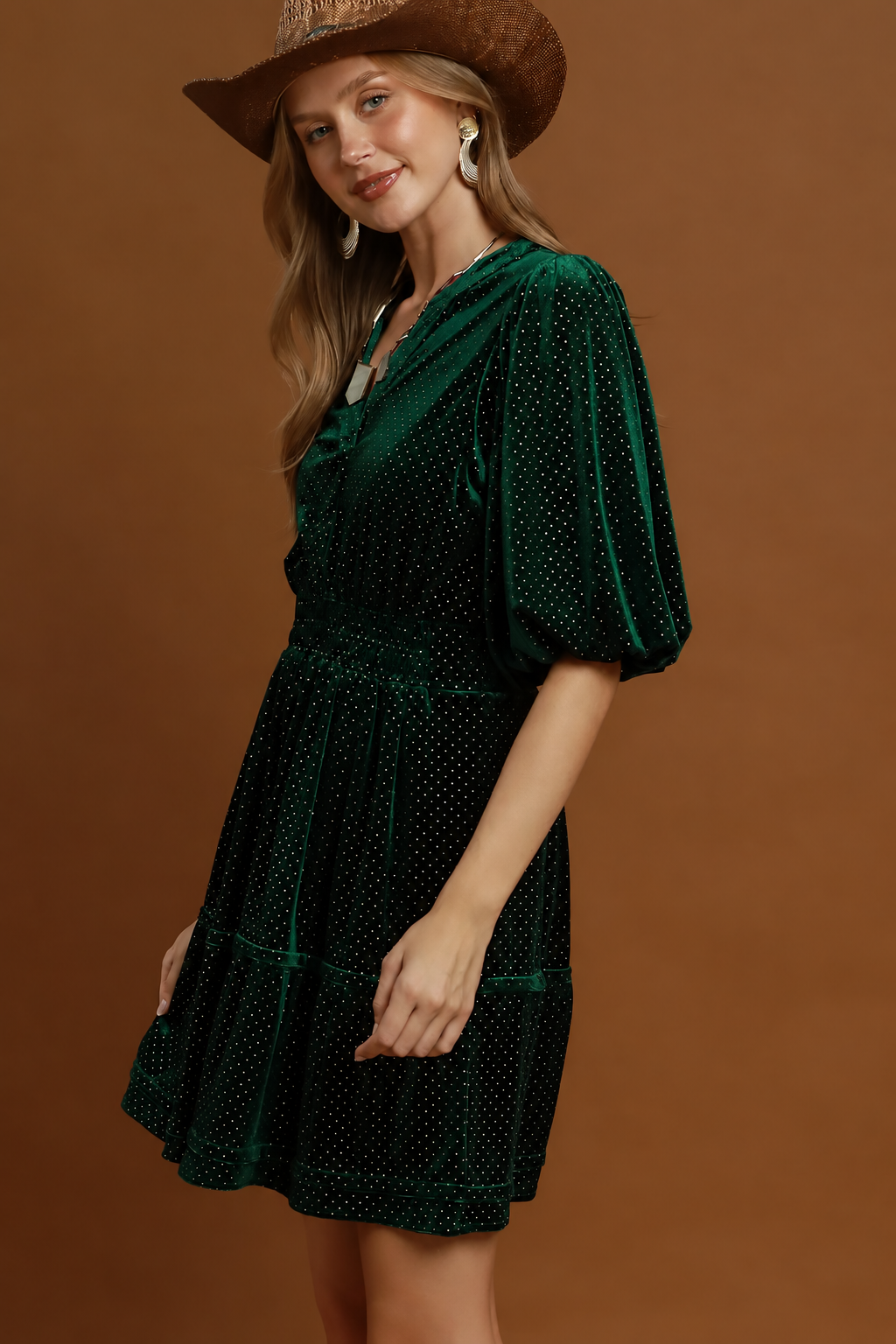 Velvet Swiss Dot Tiered Dress | Hunter Green