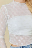 Sheer Ribbon Bow Mesh Top | White