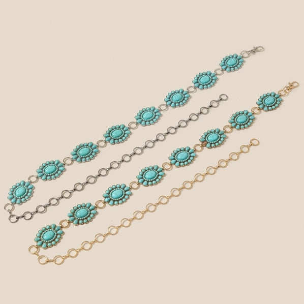 Western Stone Bead Concho Belt | Turquoise/Silver