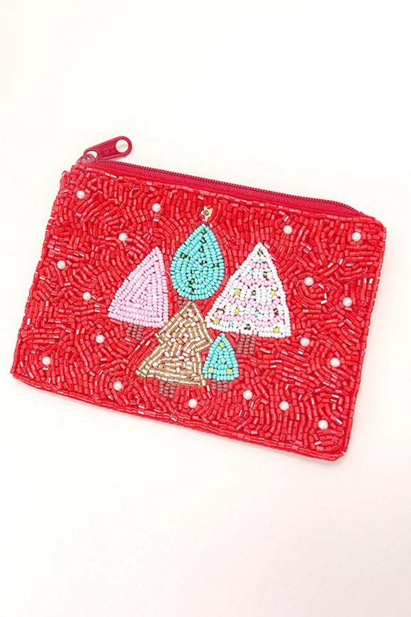 Christmas Trees Red | Seed Beed Coin Purse Pouch