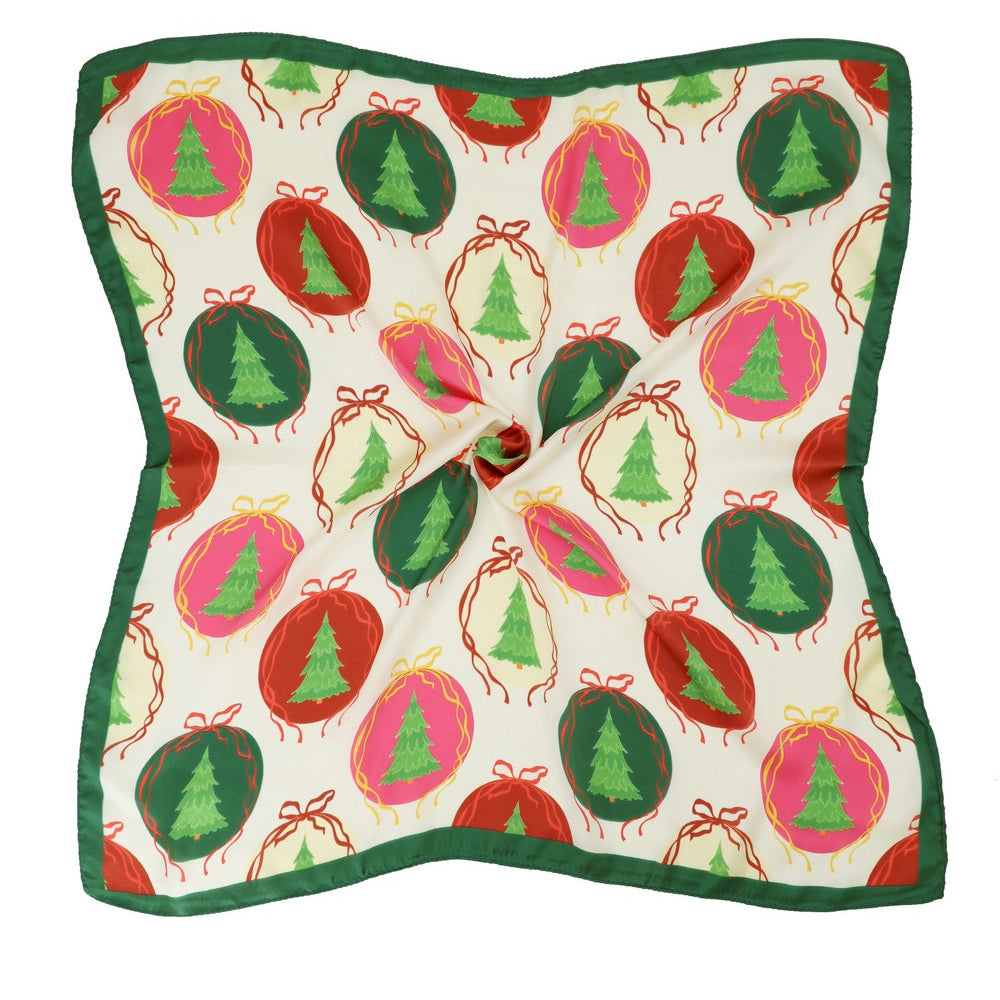 Bubble Trees Christmas Square Bandana Scarf | Ivory