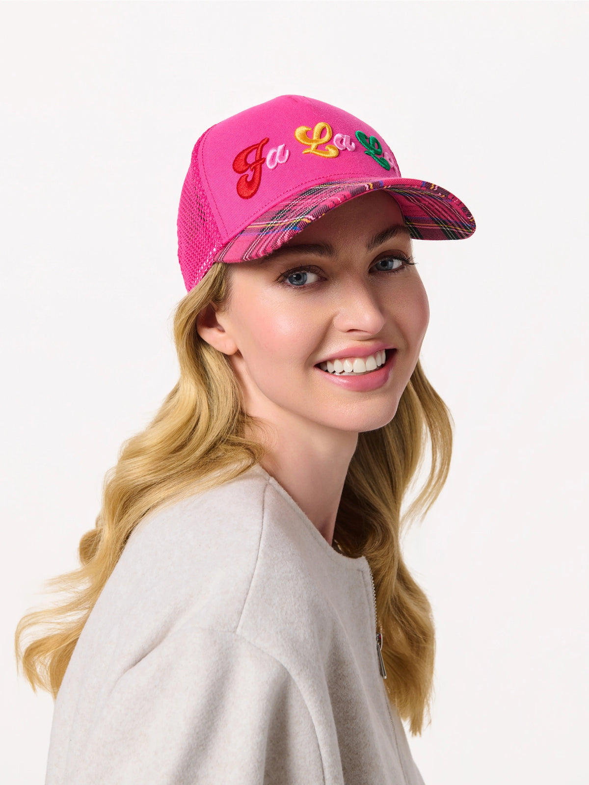 Merry Canvas Plaid Mesh Back Cap | Pink