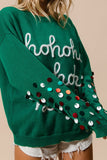 Ho Ho Ho Tinsel Sequin Sleeve Sweater | Green