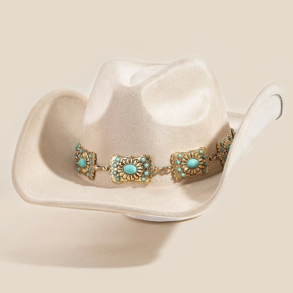 Western Turquoise/Gold Concho Cowboy Hat | Taupe
