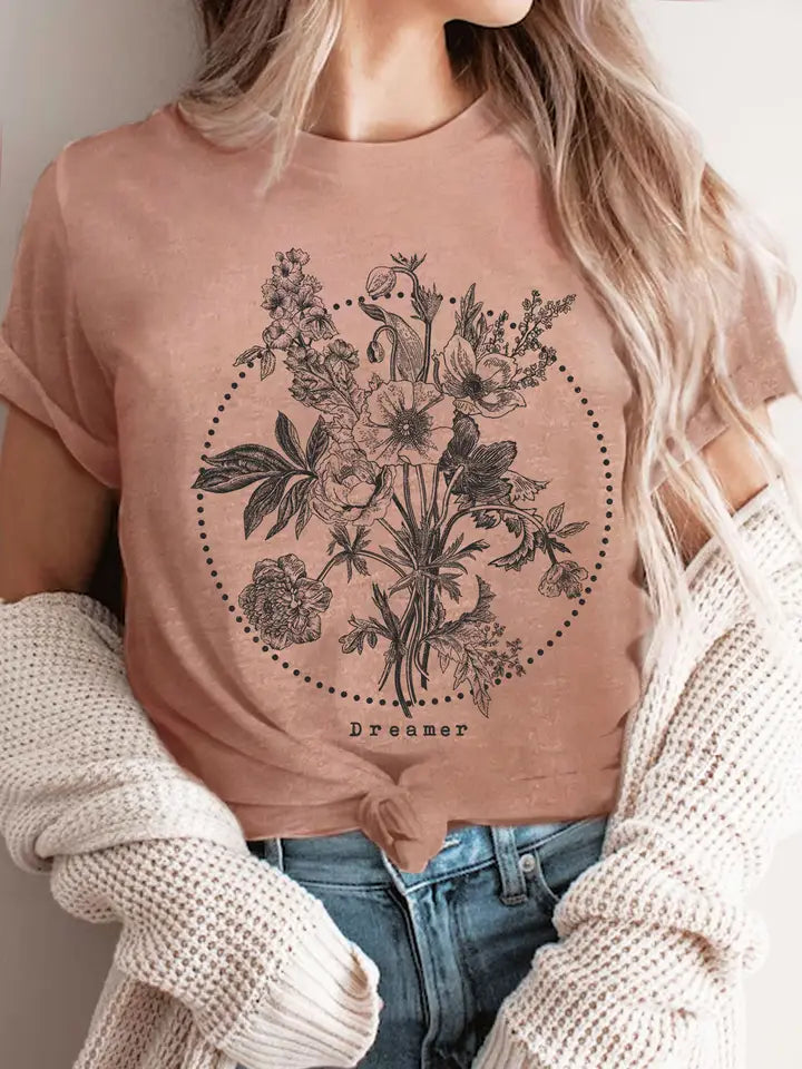 Dreamer Flowers Tee | Mauve