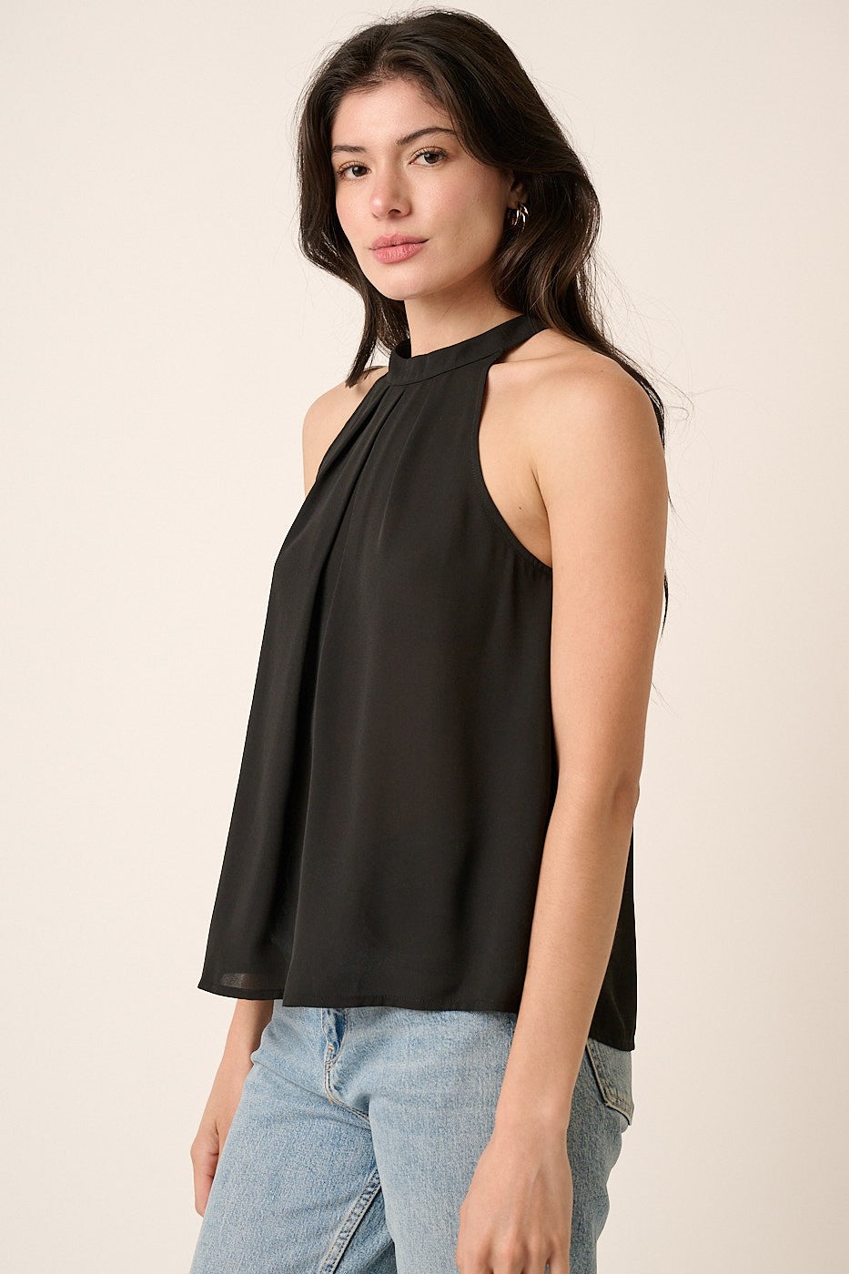 Pleated A-Line Halter Top | Black