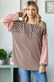 Leopard Ribbed Color Block Top | Chestnut