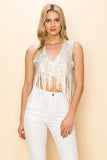 Suede Rhinestone Fringe Vest | Natural