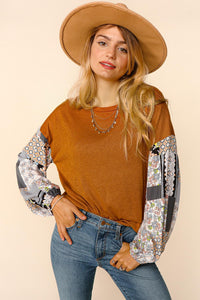 Paisley Bubble Sleeve Hacci Top | Rust