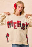 Merry Plaid Side Bow Patch Sweater Top | Cream