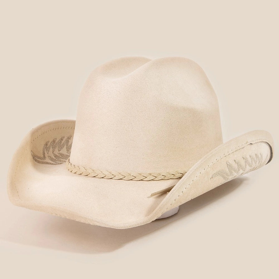 Braided Band Embroidered Cowboy Hat | Khaki