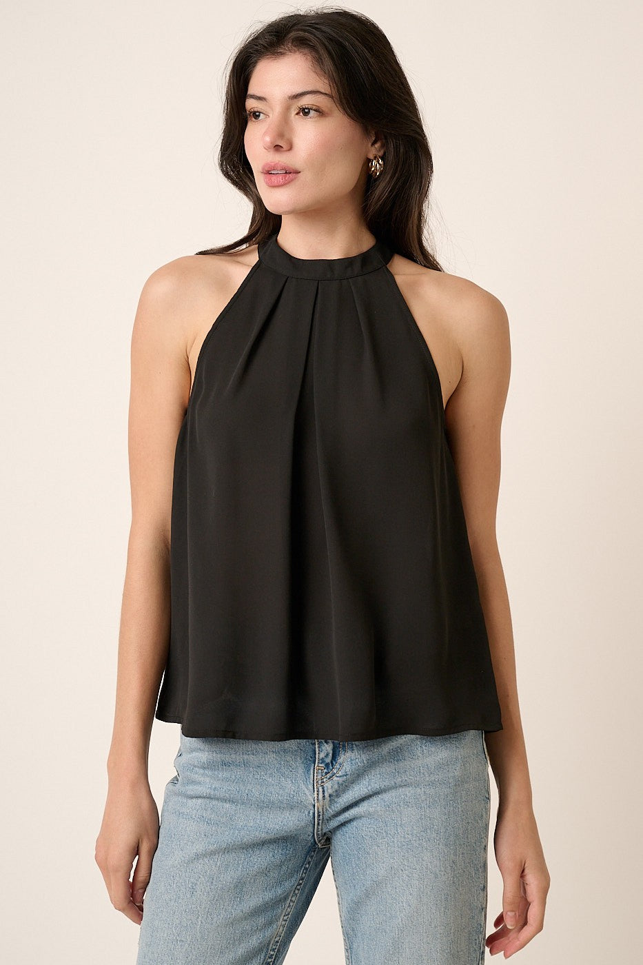 Pleated A-Line Halter Top | Black