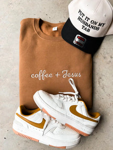 Coffee + Jesus Embroidered Sweatshirt | Pecan
