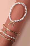 Ribbon Bow Pearl Bracelet Set | Gold
